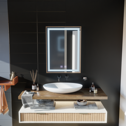 LED Touch Kariri Mirror, 60x80 cm, Funkce rozmrazování, zlaté růže kartáčované rám