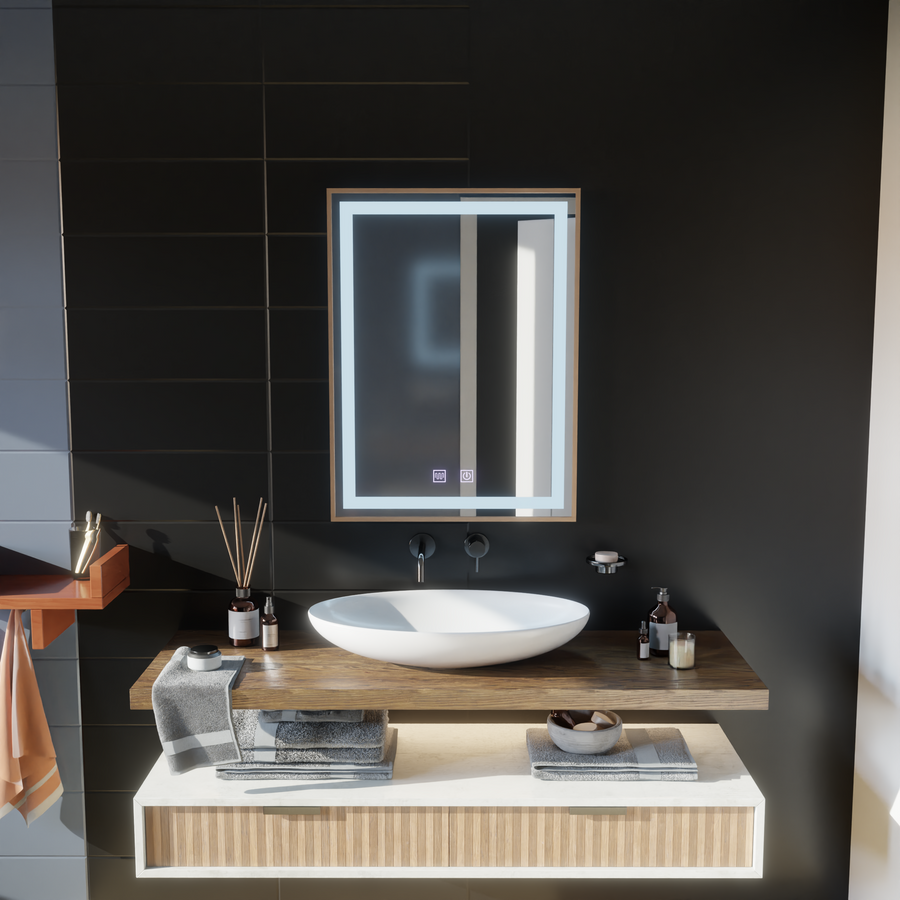 LED Touch Kariri Mirror, 60x80 cm, Funkce rozmrazování, zlaté růže kartáčované rám