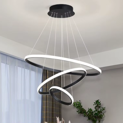 LED závěsný lustr RICCI 45W, 3 kruhy, studené/teplé/neutrální světlo, černý, výškově nastavitelný