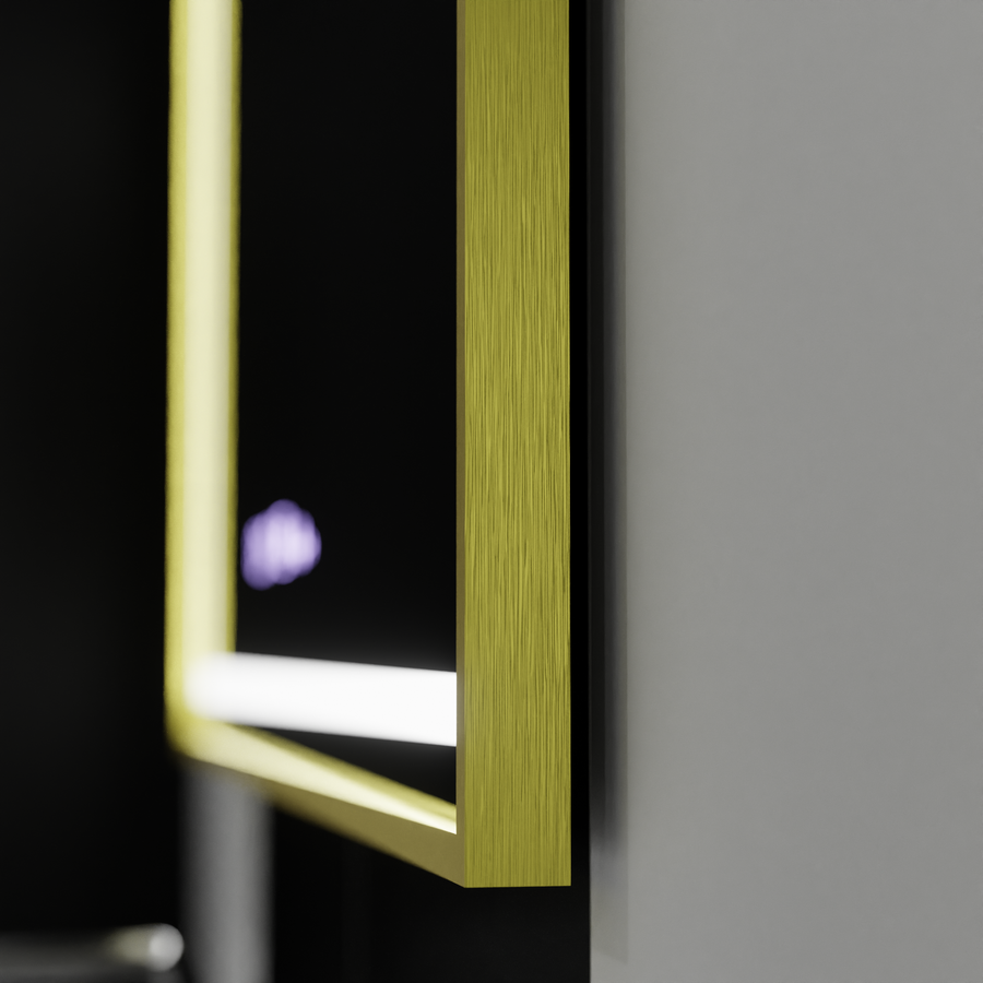 Zrcadlo LED obdélníkový 100x65cm Verite Royale Gold Motion Glow Marcello Clock Defrition System & Dimable teploměr
