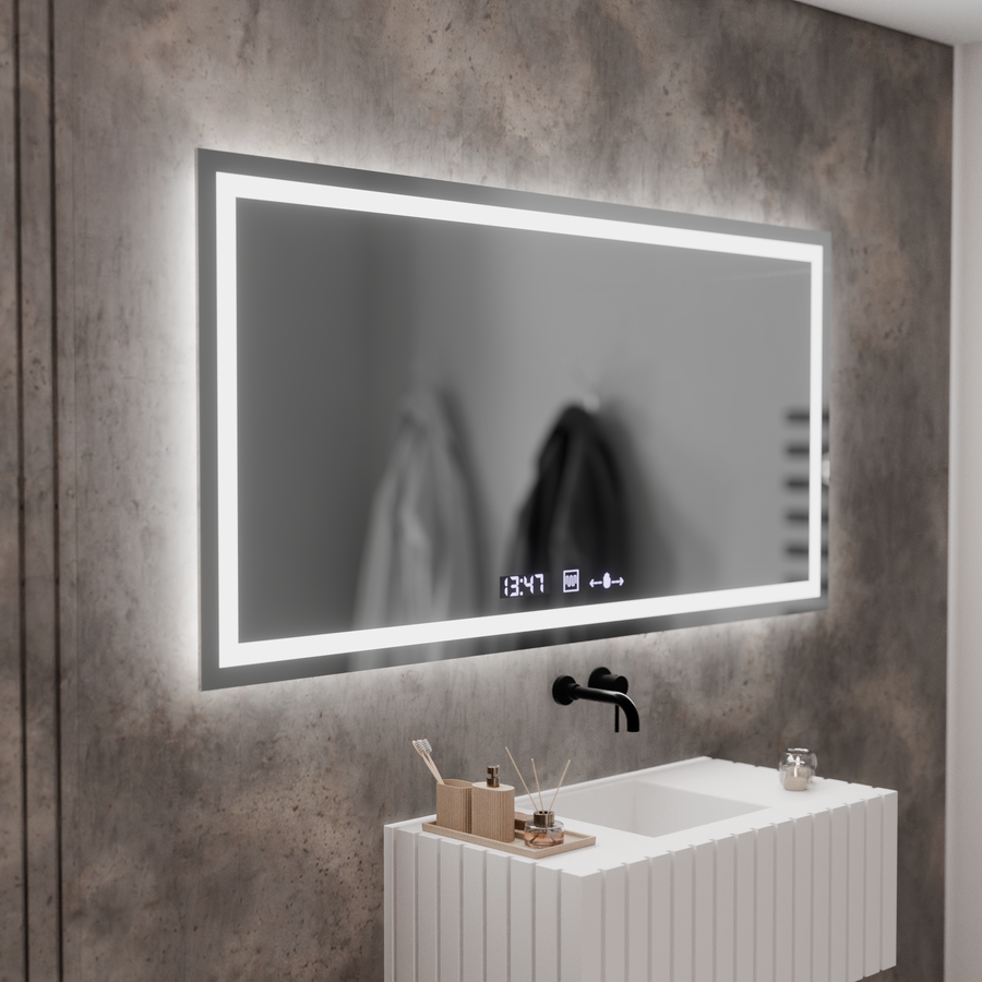 Obdélníkový LED zrcadlo 120x60cm Veriit Motionglow Marcellow Dimable Clock Defrosting System