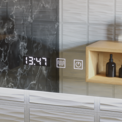 Oglinda LED Dreptunghiulara ARTAR Touch, 80X60cm, Sistem Dezaburire, Dimabila, Ceas si Temperatura