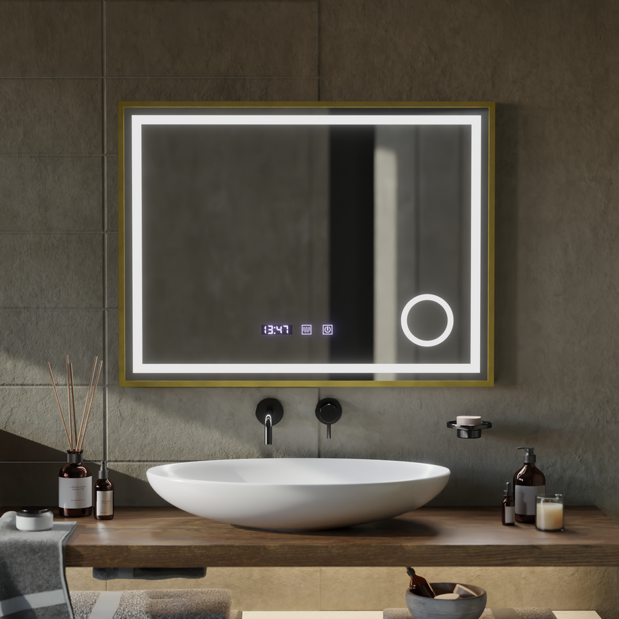 Mirror LED Touch Rolf Rolf Systems, hodiny a teplota 80x60 cm Golden Ramahed Cosmetics Lup