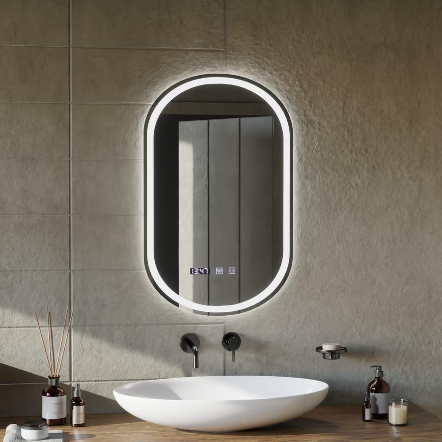 LED Touch Wilhelm Mirror Defrition System, hodiny a teplota 50x80 cm
