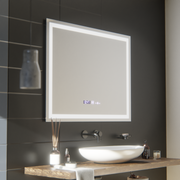 Obdélníkové LED zrcadlo, 100x75cm, Verite MotionGlow Marcello, Demister System, Hodiny & Teploměr, Stmívatelné