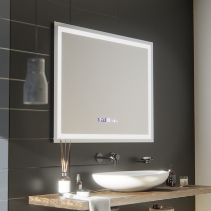 Obdélníkové LED zrcadlo, 100x75cm, Verite MotionGlow Marcello, Demister System, Hodiny & Teploměr, Stmívatelné