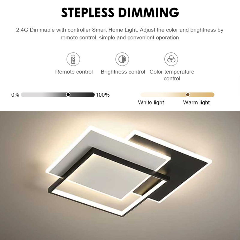 LED lustr s dálkovým ovládáním CHIARA 102W, 3 čtverce, studené/teplé/neutrální světlo, stmívatelné, černá