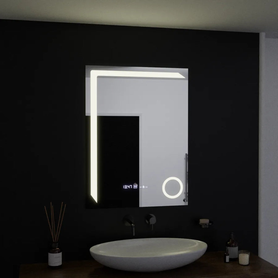 Zrcadlo LED obdélníkový 60x80cm Precision Motionglow Marcello Systémové postižení a teploměr z koamimického skla