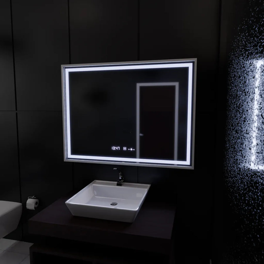 Zrcadlo LED obdélníkový 120x80cm Verite Imperial Silver Motion Glow Marcello Clock Defrition System & Dimable teploměr