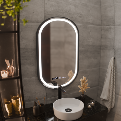 Zrcadlový LED Touch Helmut Defrition System, hodiny a teplota 50x80 cm Černý štětec
