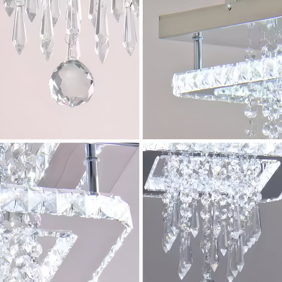 LED Chandier Alberico Square, 19W, Cold/Hot/Neutral Light, Crystal, Glossy Chrome
