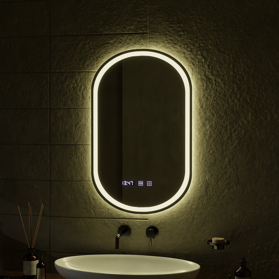 LED Touch Wilhelm Mirror Defrition System, hodiny a teplota 50x80 cm