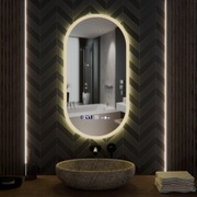 Oválné LED zrcadlo, 50x100cm, Lucia Sensor Marcello, Demister System, Hodiny & Teploměr, Stmívatelné