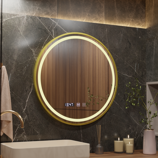 LED Touch Heinrich Mirror Defrition System, hodiny a teplota 60 cm zlaté štětce
