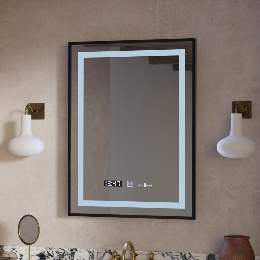 Zrcadlo LED obdélníkový 60x80cm Verite Majeste Noir Motion Glow Marcello Clock Defrost & Dimable teploměr