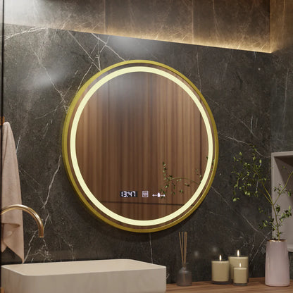 Mirror LED ROUND 60 cm Celesti Royale Gold Eleve Motionglow Marcello Dimable Clock Dezoring System