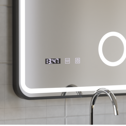 Mirror LED Touch Ulrich DeBrulation System, hodiny a teplota 60x80 cm Černá ramahed Cosmetics Lup