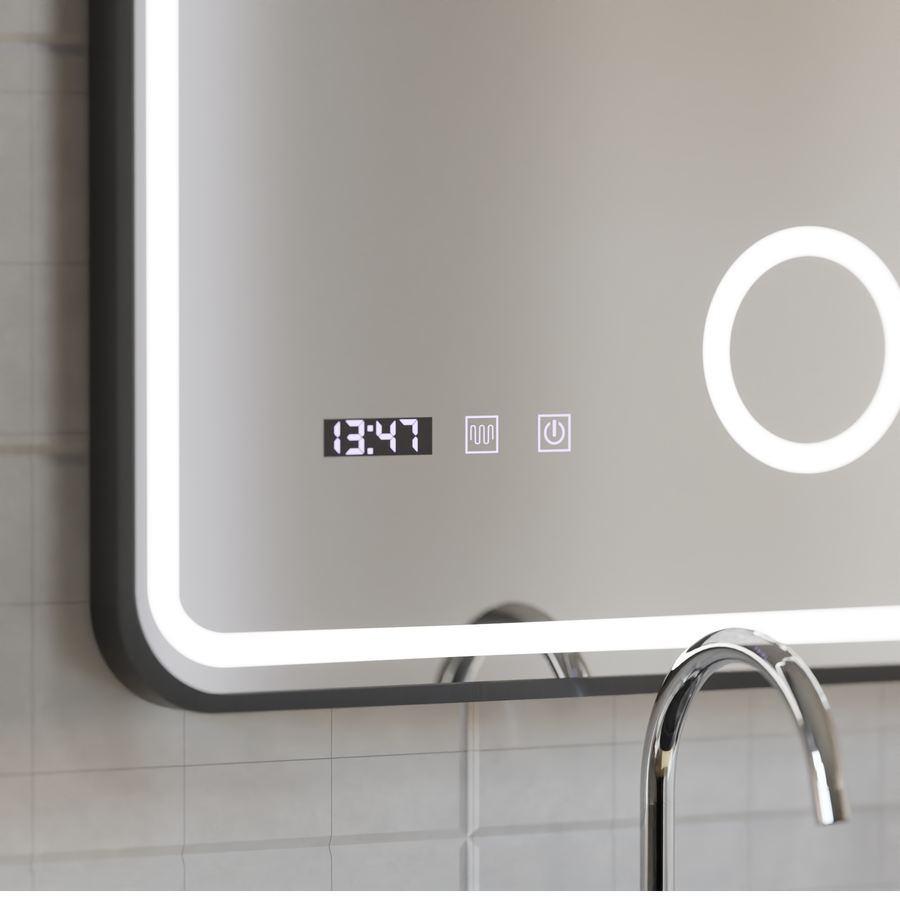 Mirror LED Touch Ulrich DeBrulation System, hodiny a teplota 60x80 cm Černá ramahed Cosmetics Lup