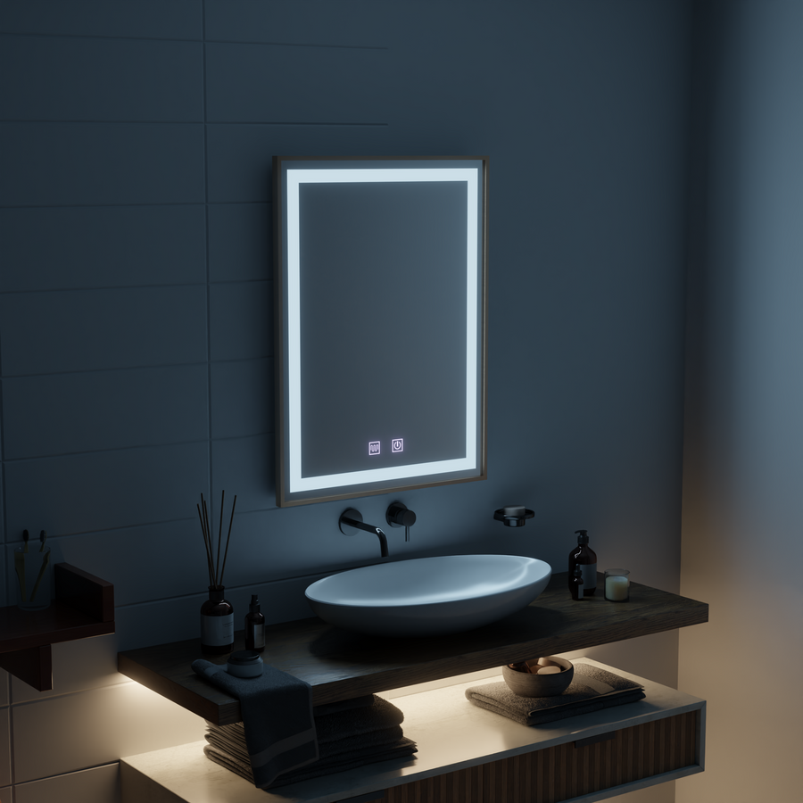 LED Touch Kariri Mirror, 60x80 cm, Funkce rozmrazování, zlaté růže kartáčované rám