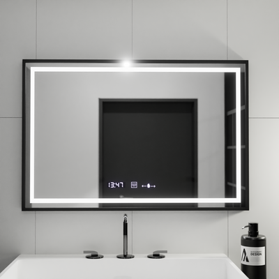 Zrcadlo LED obdélníkový 100x80cm Verite Majets Noir Motiongllow Marcello demontární deframent a dimable teploměr