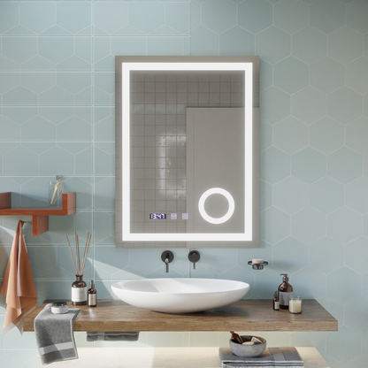 Zrcadlový LED dotykový systém defrice Manfred, hodiny a teplota 60x80 cm kosmetické zvětšení