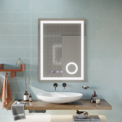 Zrcadlový LED dotykový systém defrice Manfred, hodiny a teplota 60x80 cm kosmetické zvětšení
