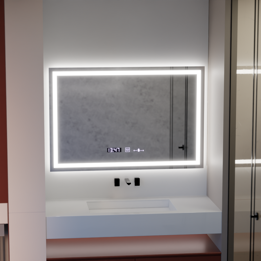 Mirror LED obdélníkový 120x80cm vérité Motionglow Marcello, deaktivační systém, teploměr a hodiny, daimable