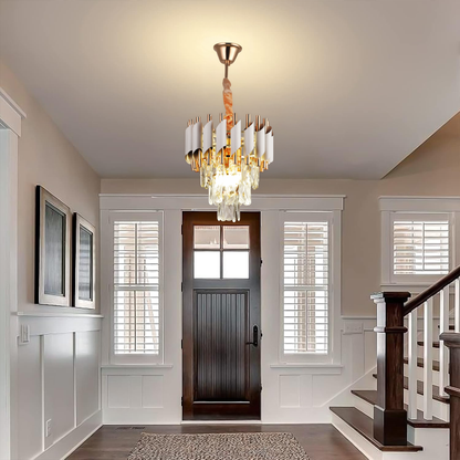 Křišťálový lustr VERSAILLES Petito 3xE14, Průměr 30cm, Lesklá zlato-bílá, Nastavitelná výška, Kov a Křišťál