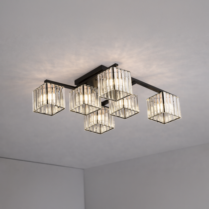 Klasický moderní gruzínský lustr, LC111/6BK, 6x E27, černý, kov a sklo