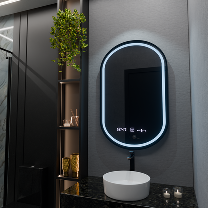 Oválné LED zrcadlo, 50x90cm, Alessia MotionGlow Marcello, Demister System, Hodiny & Teploměr, Stmívatelné