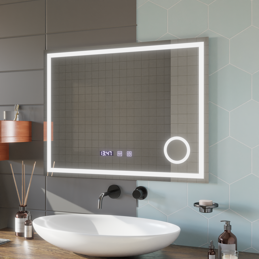 LED dotykový střelec zrcadlový systém, hodiny a teplota 80x60 cm kosmetické zvětšení