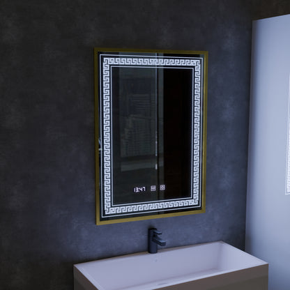 Mirror LED Touch Bruno zástupce oddělení, hodiny a teplota 60x80 cm stříbrný kartáčovaný rám