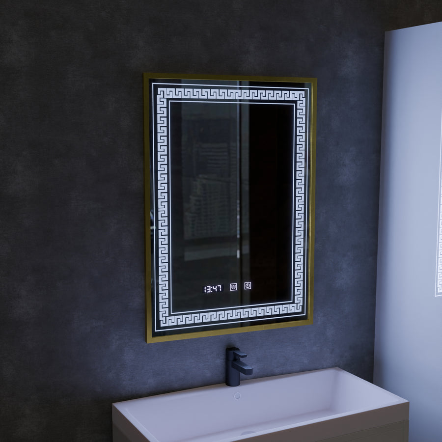 Mirror LED Touch Bruno zástupce oddělení, hodiny a teplota 60x80 cm stříbrný kartáčovaný rám