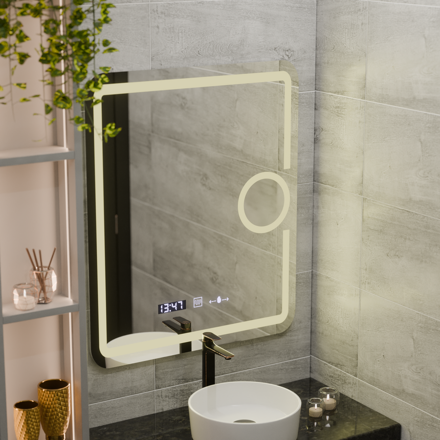 Zrcadlo LED obdélníkový 75x90cm Eclat Motiongllow Marcello Demontring System a teploměr kosmetiky dimable