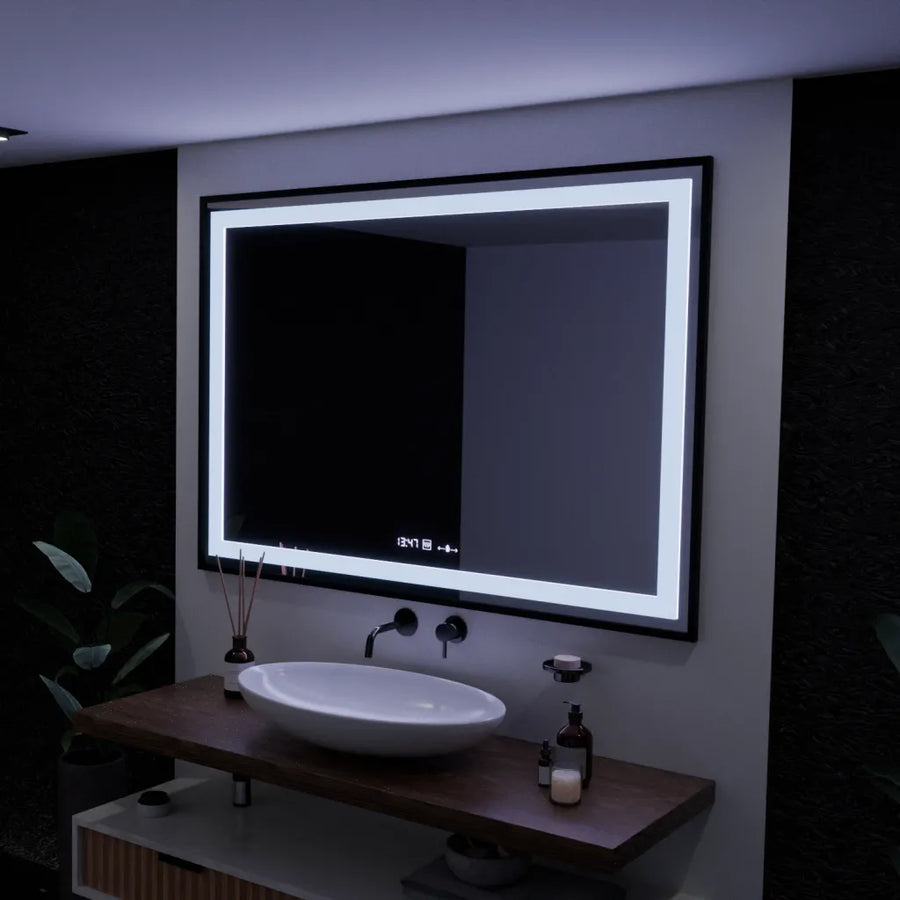 Zrcadlo LED obdélníkový 100x65cm Verite Majeste Noir Motion Glow Marcello Clock Defrost & Dimable teploměr