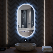 Oválné LED zrcadlo, 50x100cm, Lucia Sensor Marcello, Demister System, Hodiny & Teploměr, Stmívatelné