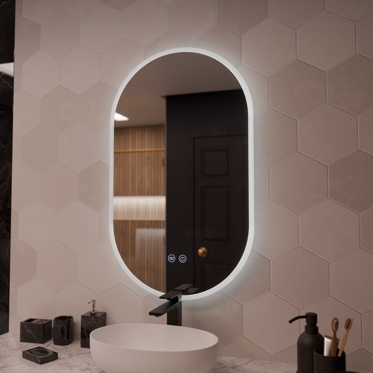 Oválný LED zrcadlo 50x80cm Llexort dotykový deframe Dimable System