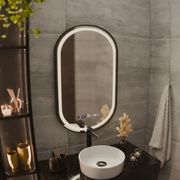 LED zrcadlo Helmut Senzor odmlžování, hodiny a teplota 50x90 cm černý rám broušený Marcello Funghi