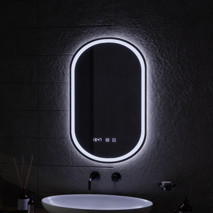 LED Touch Wilhelm Mirror Defrition System, hodiny a teplota 50x80 cm