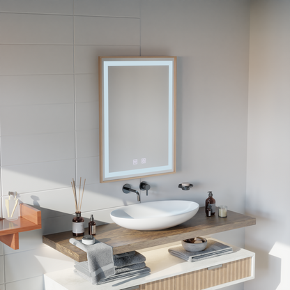 LED Touch Kariri Mirror, 60x80 cm, Funkce rozmrazování, zlaté růže kartáčované rám