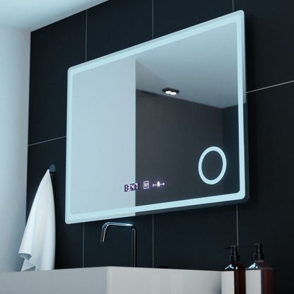 Zrcadlo LED obdélníkový 90x60cm Bellezza riflesso puro Motionglow Marcello Desical Clock Defrock System