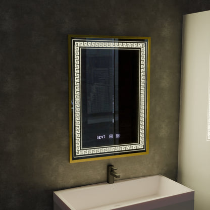 Mirror LED Touch Bruno zástupce oddělení, hodiny a teplota 60x80 cm stříbrný kartáčovaný rám