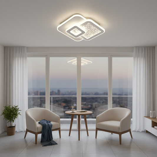 KOMPACTO 56W LED lustr, 3 čtverce, studené/teplé/neutrální světlo, bílá
