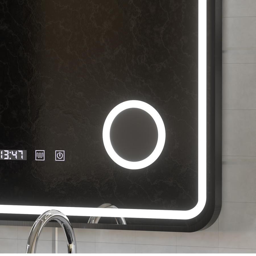 Mirror LED Touch Ulrich DeBrulation System, hodiny a teplota 60x80 cm Černá ramahed Cosmetics Lup