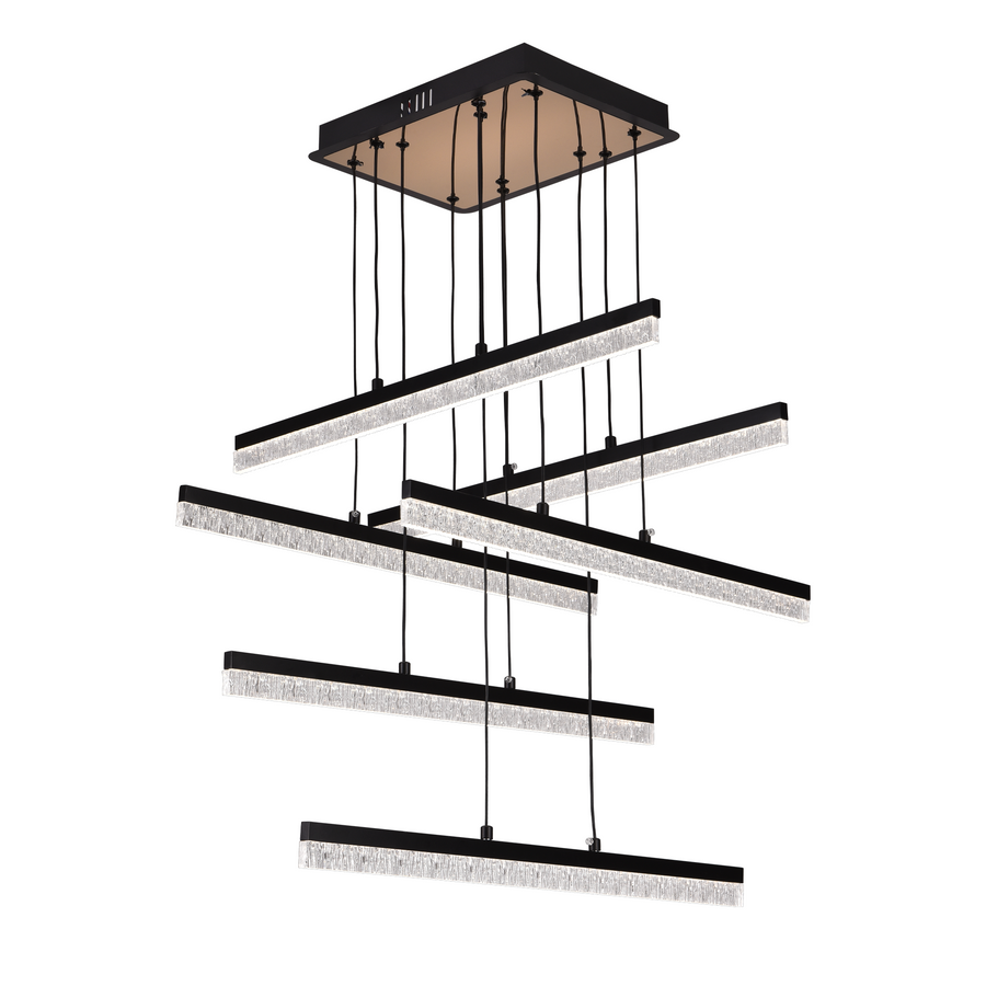 Závěsný křišťálový LED lustr LT181/6BK, 84W, světlo 3000/4000/6000K, černý, nastavitelná výška