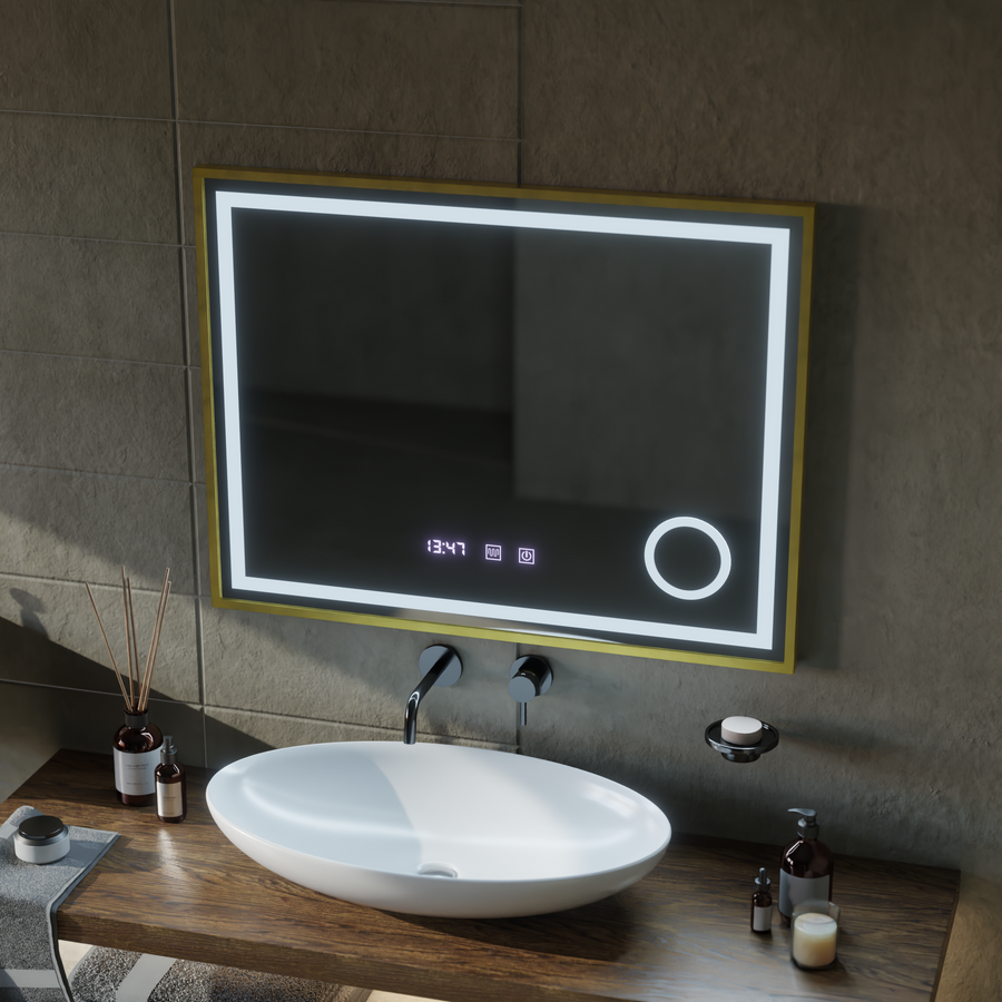 Mirror LED Touch Rolf Rolf Systems, hodiny a teplota 80x60 cm Golden Ramahed Cosmetics Lup