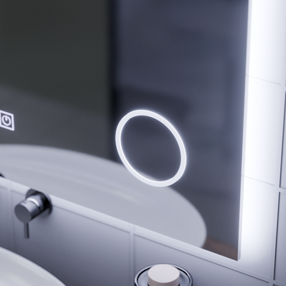 Obdélníkové LED zrcadlo, 80x60cm, Piano Touch, Demist System, Stmívatelné, Studené světlo 6000K