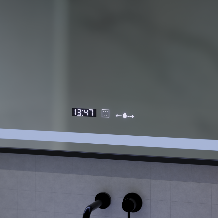 LED zrcadlový pohyb Motionglow Sensor Domingo s rozmrazovací funkcí 120x65 cm studené/teplé/teplé světlo, černý kartáčovaný rám, Marcello Funghi Collection