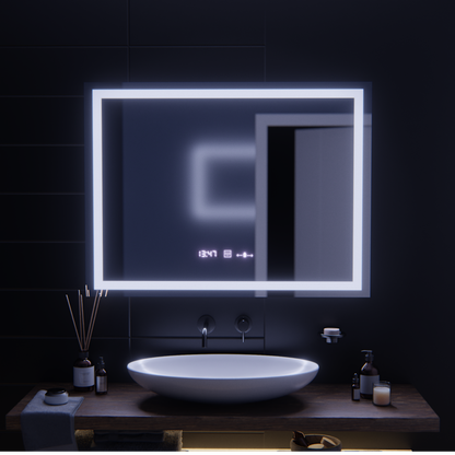 Obdélníkové LED zrcadlo, 100x75cm, Verite MotionGlow Marcello, Demister System, Hodiny & Teploměr, Stmívatelné