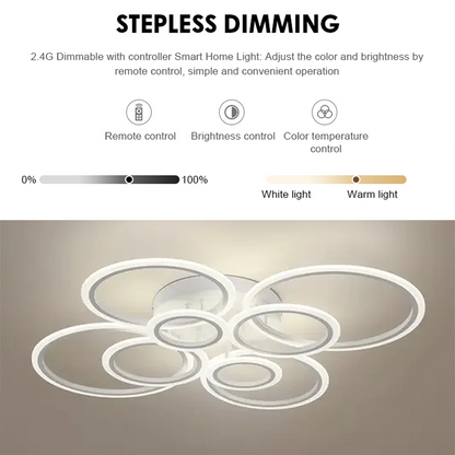 LED lustr s dálkovým ovládáním BETTY 130W, 8 kruhů, Studené/Teplé/Neutrální světlo, Stmívatelné, Bílá